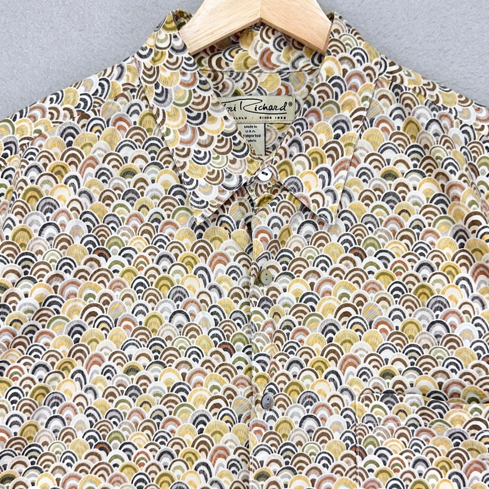 Vintage Tori Richard Camp Shirt Mens Large AOP Rainbow Pattern USA Retro Aloha